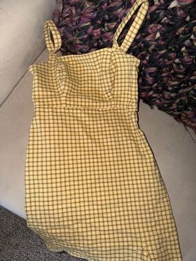 Hollister Yellow Plaid Mini Dress with Square Neck